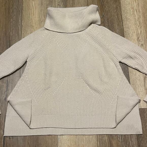 Alice + Olivia Base Wool Cashmere Chunky Knit Cowl Neck Sweater XS Beige Ribbed - Picture 6 of 9